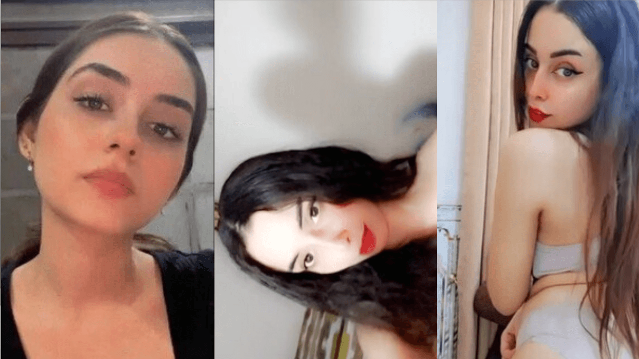 Beautiful girl slapping her face and boobs
